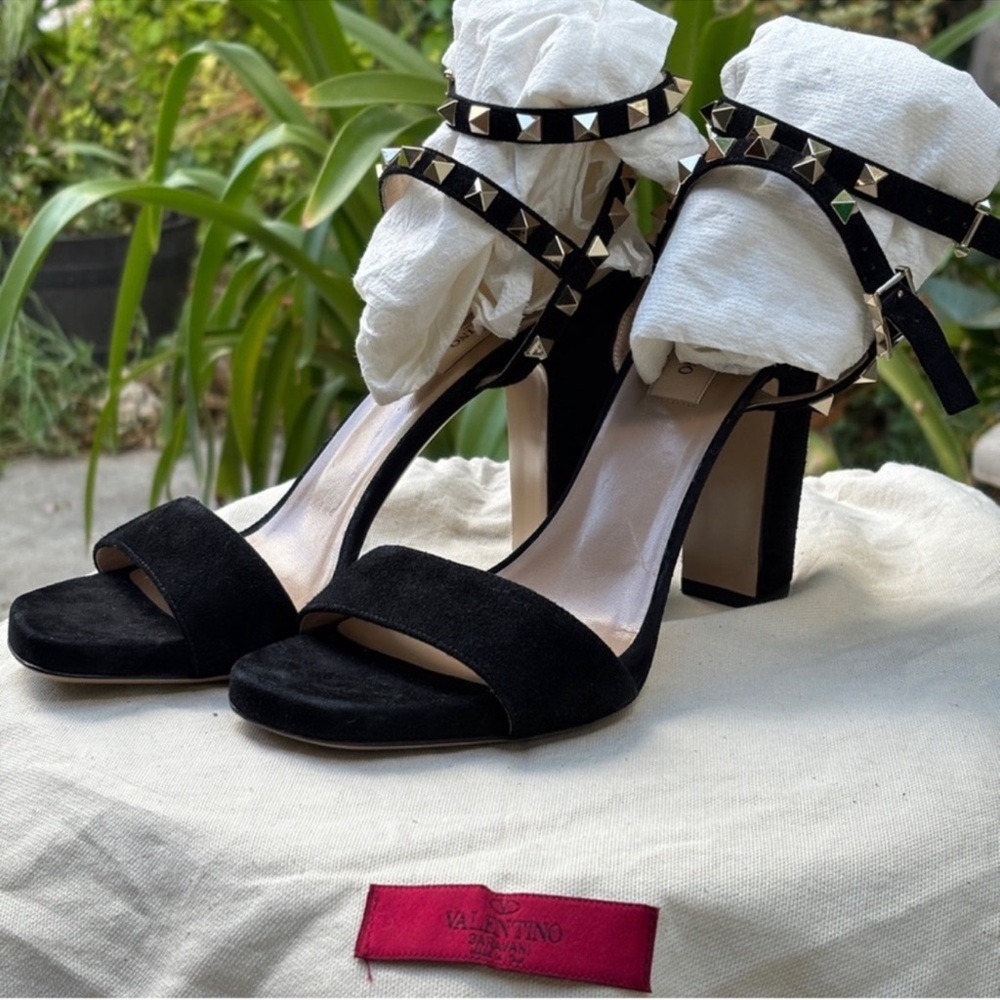 Valentino rockstud suede sandals block chunky heels ankle strap - Picture 4 of 11